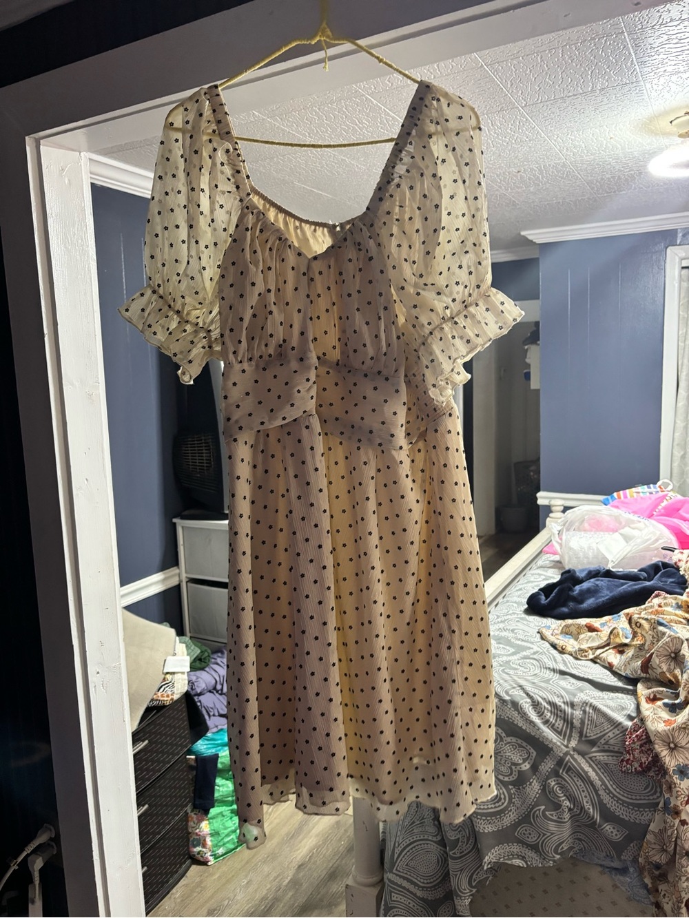 ARULA Cream Mini Dress with Black Polka Dots